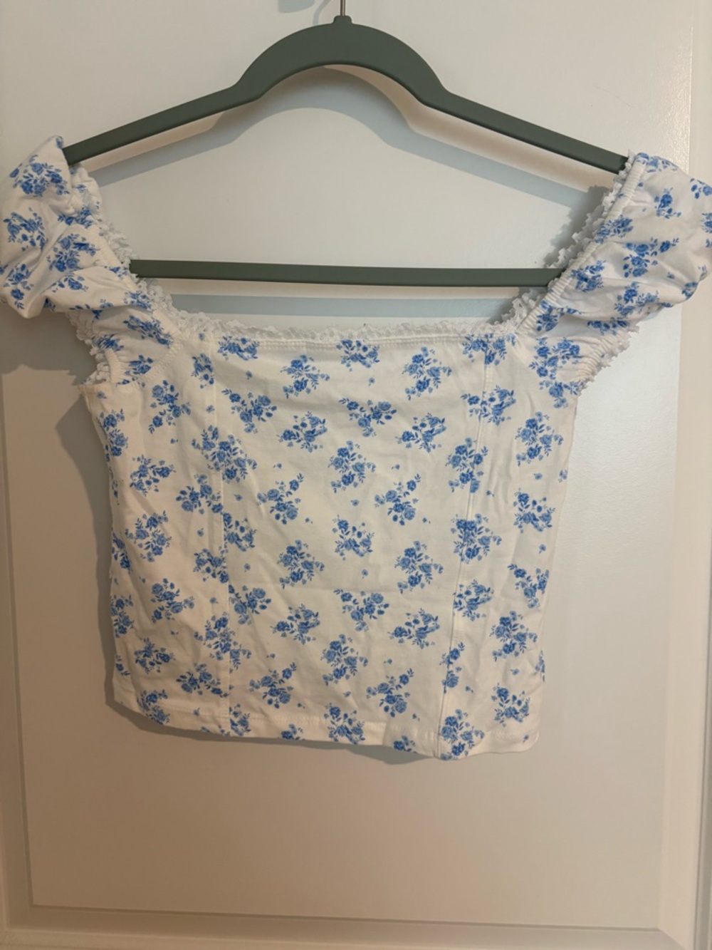 Hollister White Crop Top with Blue Floral Print